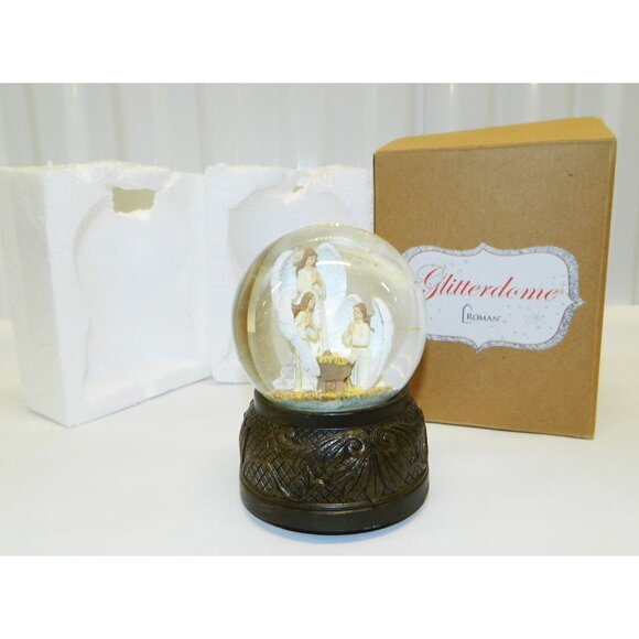 Roman Glitterdome 6" Musical Holiday Snow Globe With Angels & Nativity Scene - Picture 1 of 13
